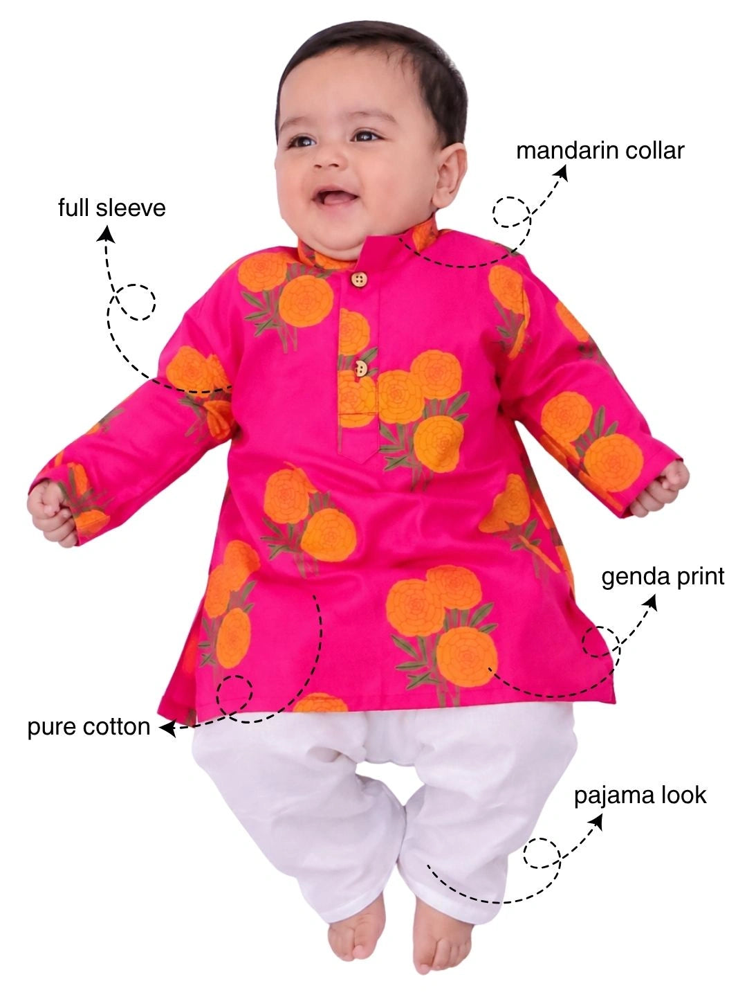 BownBee Pure Cotton Full Sleeve Kurta & Pajama Set For Infants Boys