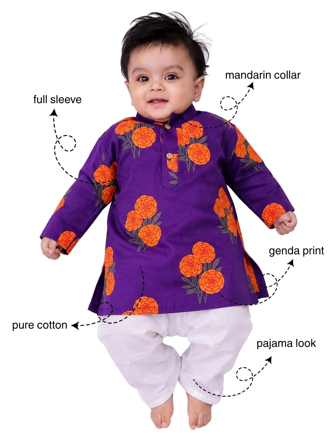 BownBee Pure Cotton Full Sleeve Kurta & Pajama Set For Infants Boys