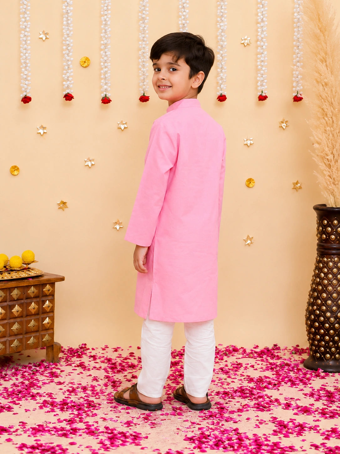 BownBee Pure Cotton Kurta Pajama With Printed Attached Jacket & Printed Kurti With Pants Sibling Set