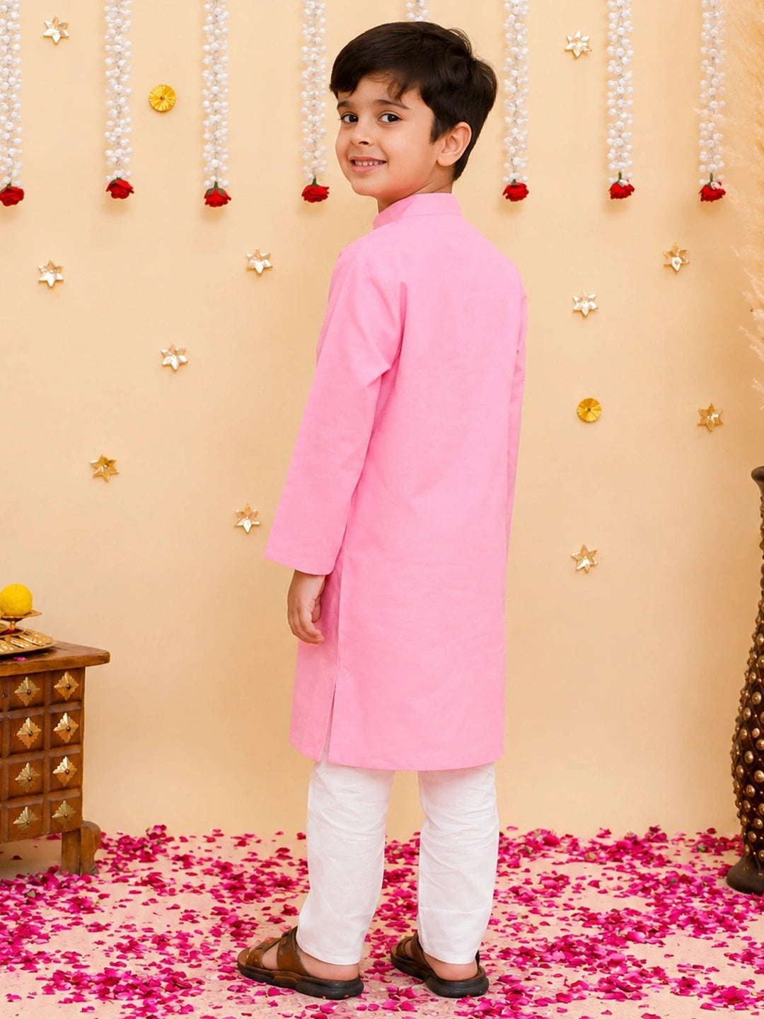 BownBee Pure Cotton Kurta Pajama With Printed Attached Jacket Set For Boys