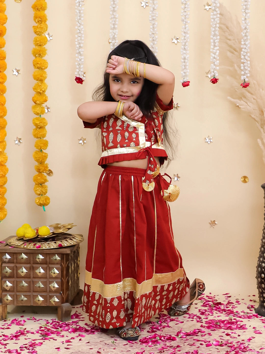 BownBee Pure Cotton Dhoti Kurta & Lehenga Choli Sibling Set