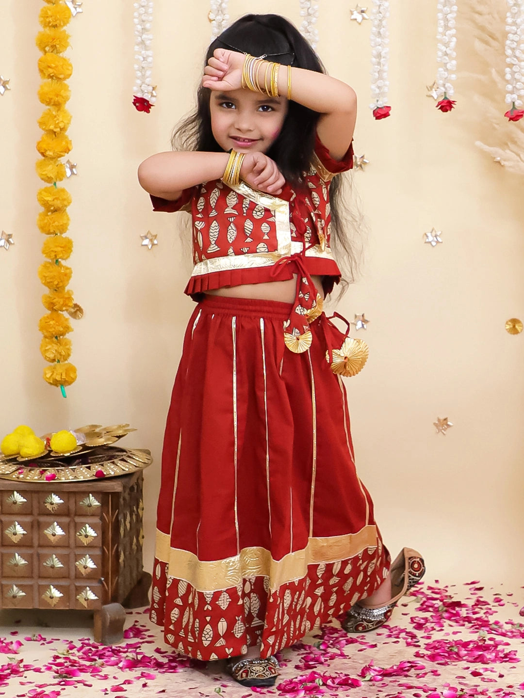 BownBee Floral Printed Lehenga Choli Set For Girls