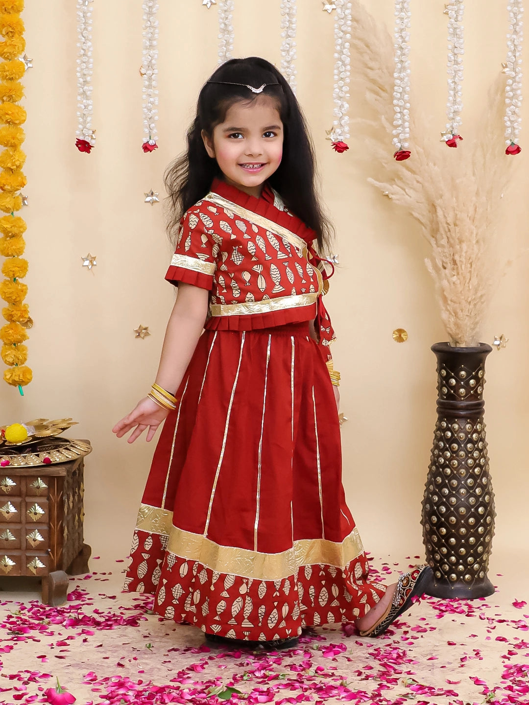 BownBee Pure Cotton Dhoti Kurta & Lehenga Choli Sibling Set
