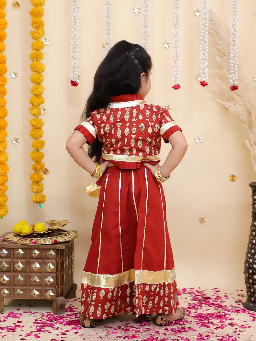BownBee Pure Cotton Dhoti Kurta & Lehenga Choli Sibling Set