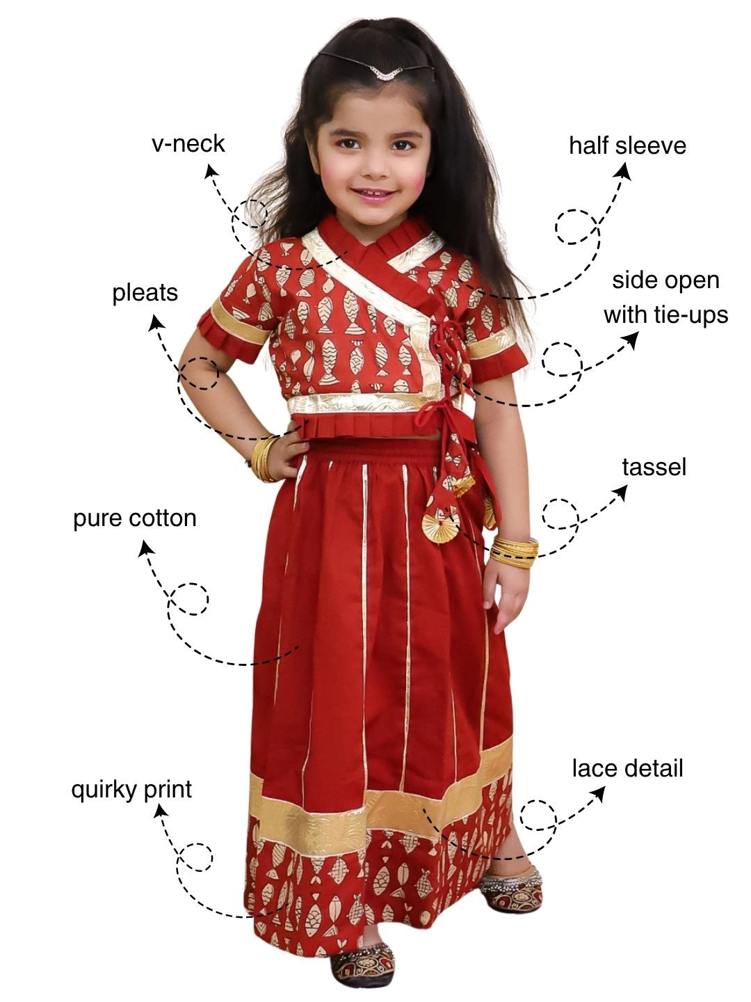 BownBee Floral Printed Lehenga Choli Set For Girls