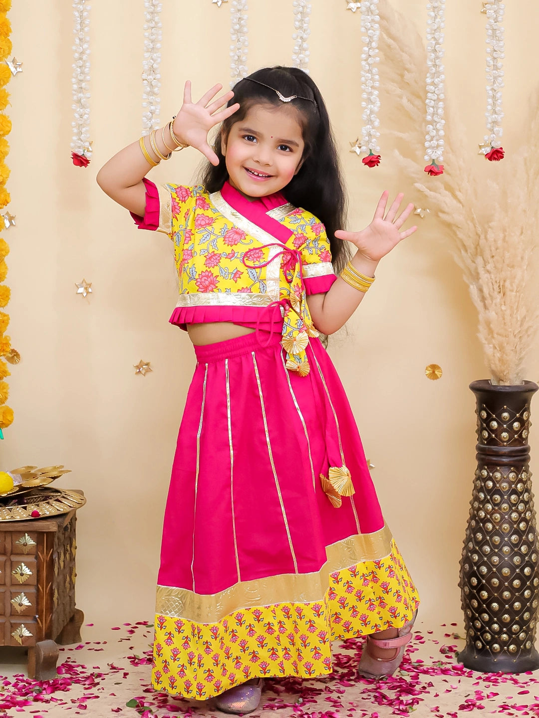 BownBee Pure Cotton Dhoti Kurta & Lehenga Choli Sibling Set