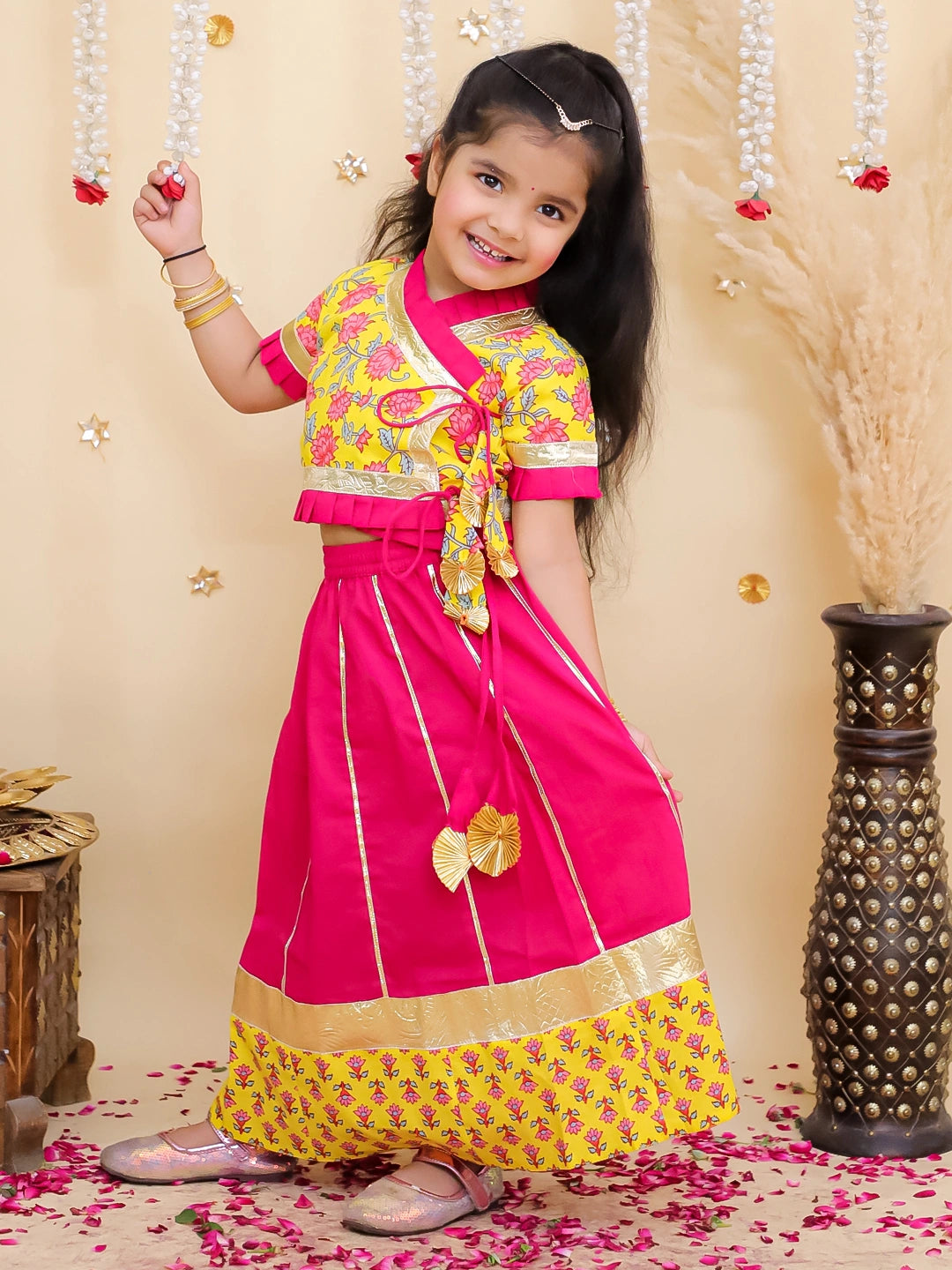 BownBee Pure Cotton Dhoti Kurta & Lehenga Choli Sibling Set