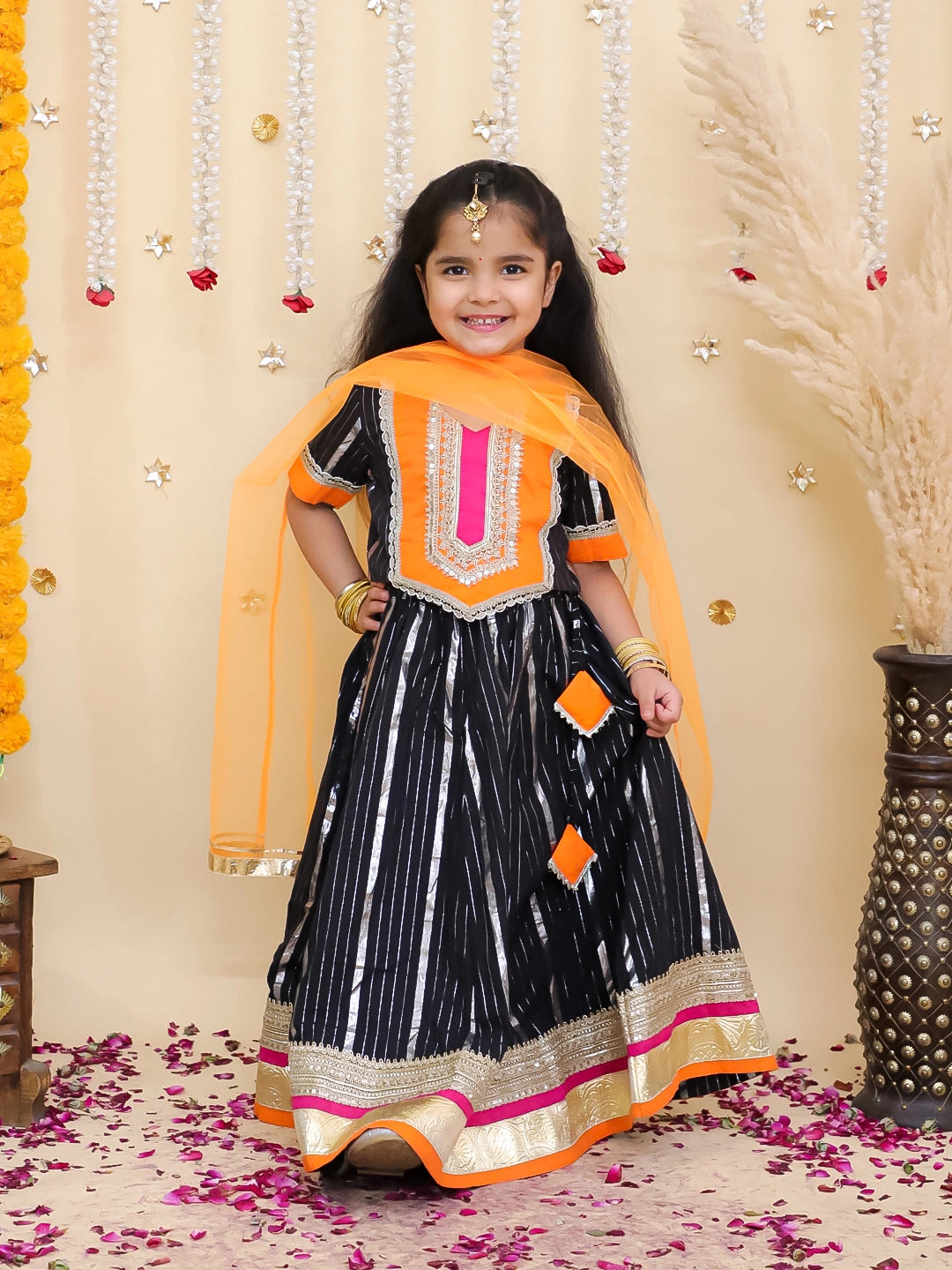 BownBee Pure Cotton Lurex Kurta Pajama & Lehenga Choli With Dupatta Sibling Set