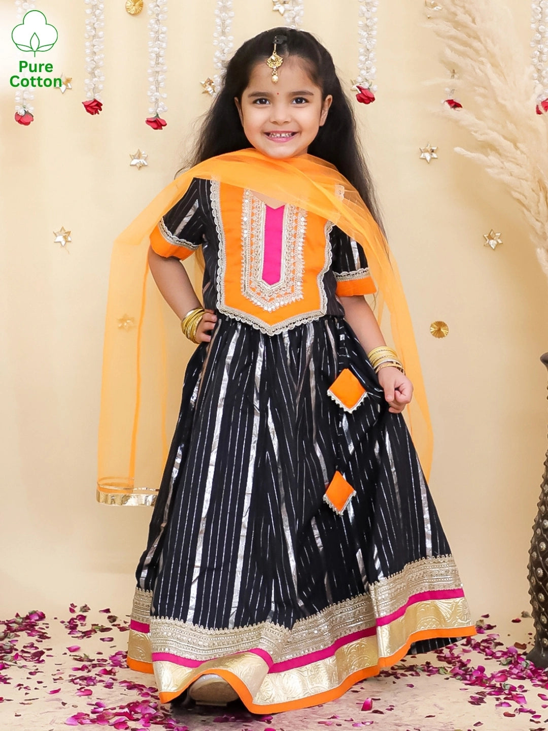 BownBee Pure Cotton Lurex Lehanga Choli & Dupatta set For Girls