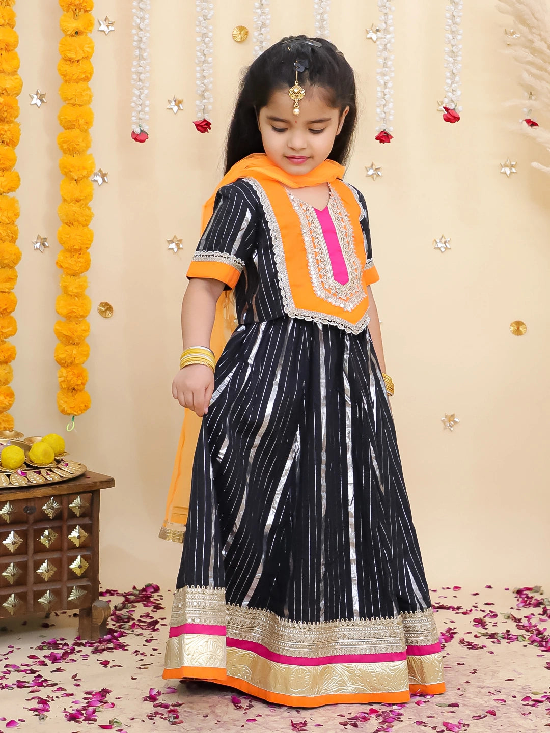BownBee Pure Cotton Lurex Kurta Pajama & Lehenga Choli With Dupatta Sibling Set