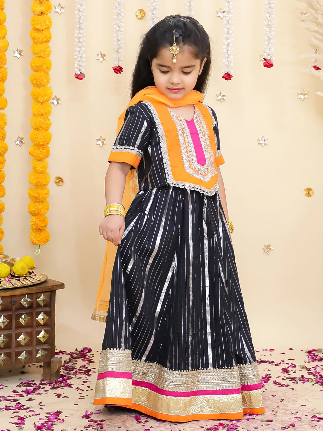 BownBee Pure Cotton Lurex Lehanga Choli & Dupatta set For Girls