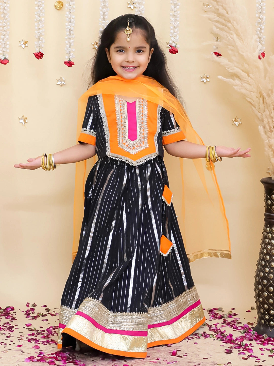 BownBee Pure Cotton Lurex Lehanga Choli & Dupatta set For Girls