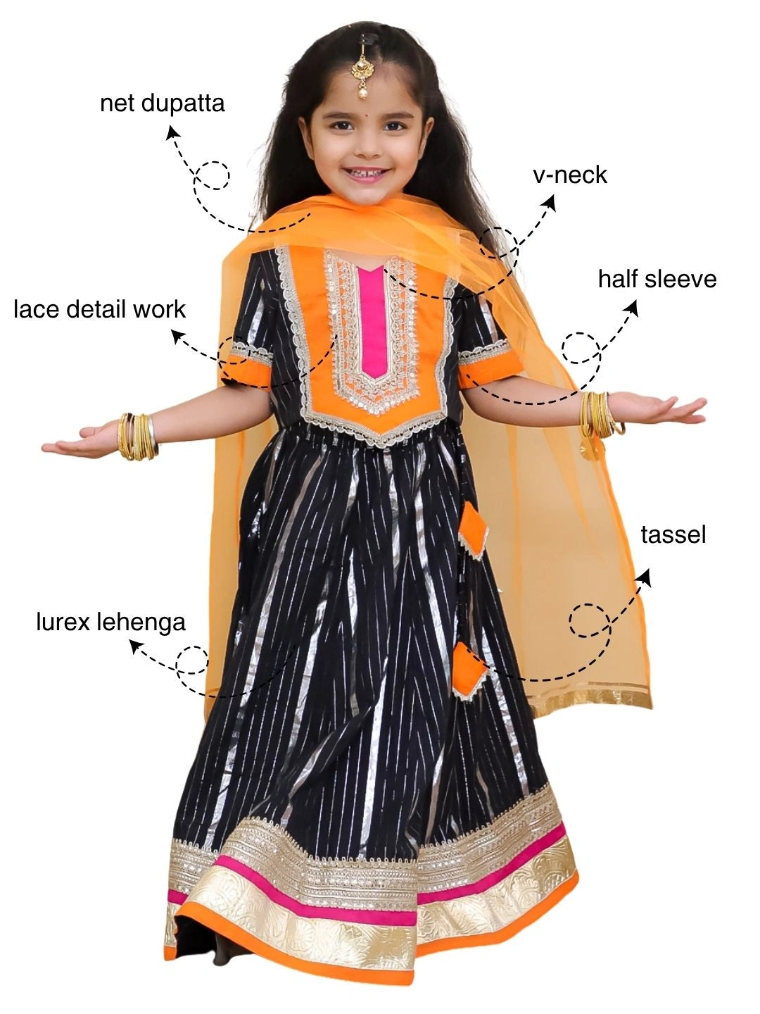 BownBee Pure Cotton Lurex Lehanga Choli & Dupatta set For Girls