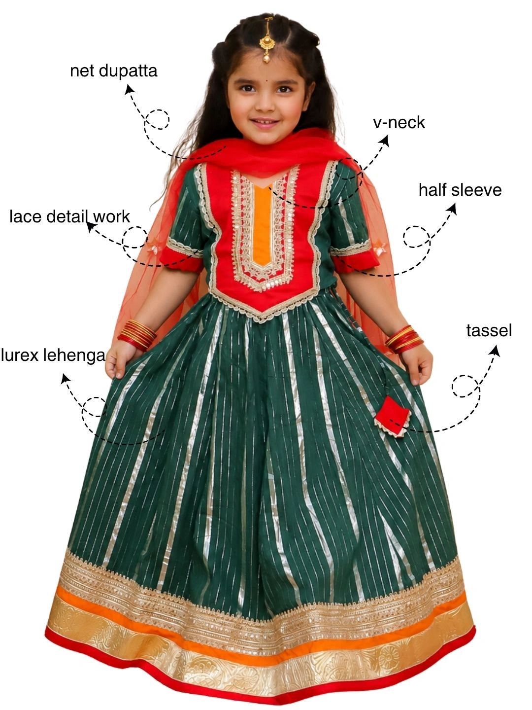 BownBee Pure Cotton Lurex Lehanga Choli & Dupatta set For Girls