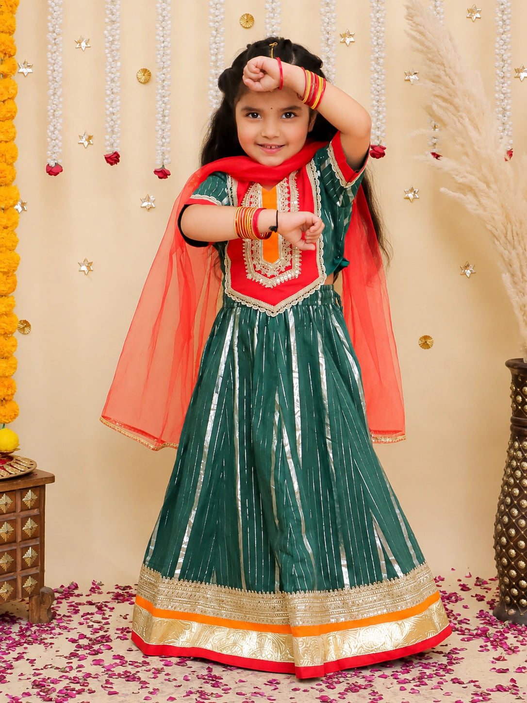 BownBee Cotton Kurta Pajam & Lehenga Choli With Dupatta Sibling Set