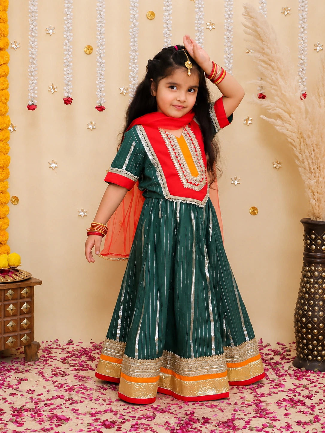 BownBee Cotton Kurta Pajam & Lehenga Choli With Dupatta Sibling Set