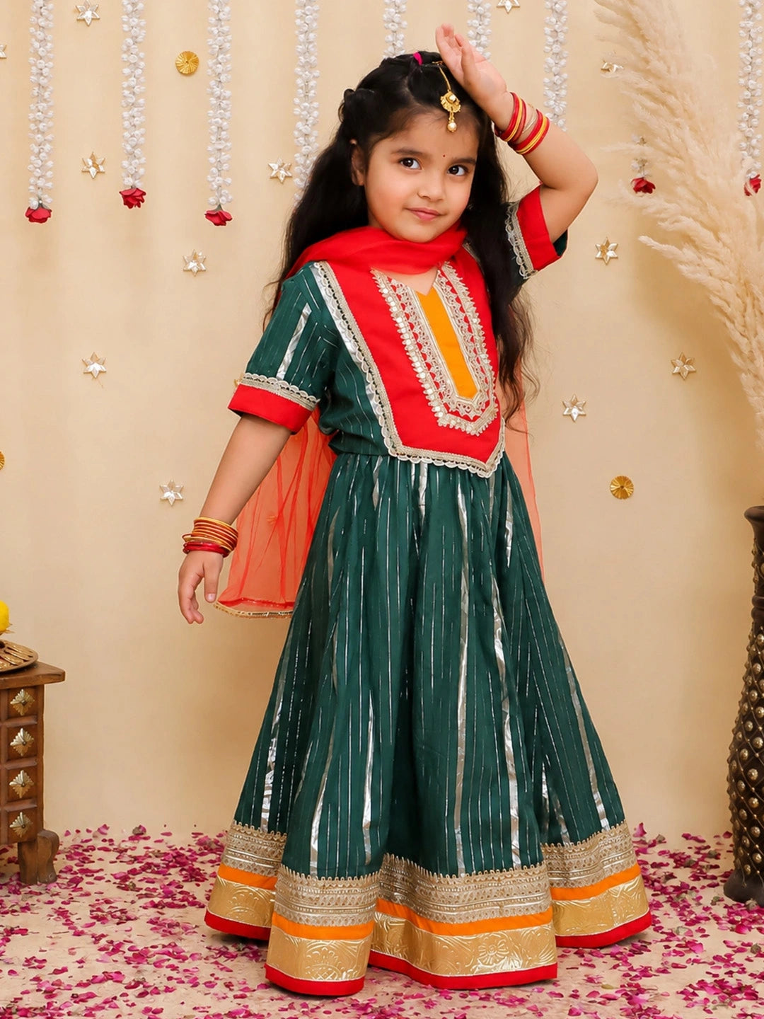 BownBee Pure Cotton Lurex Lehanga Choli & Dupatta set For Girls