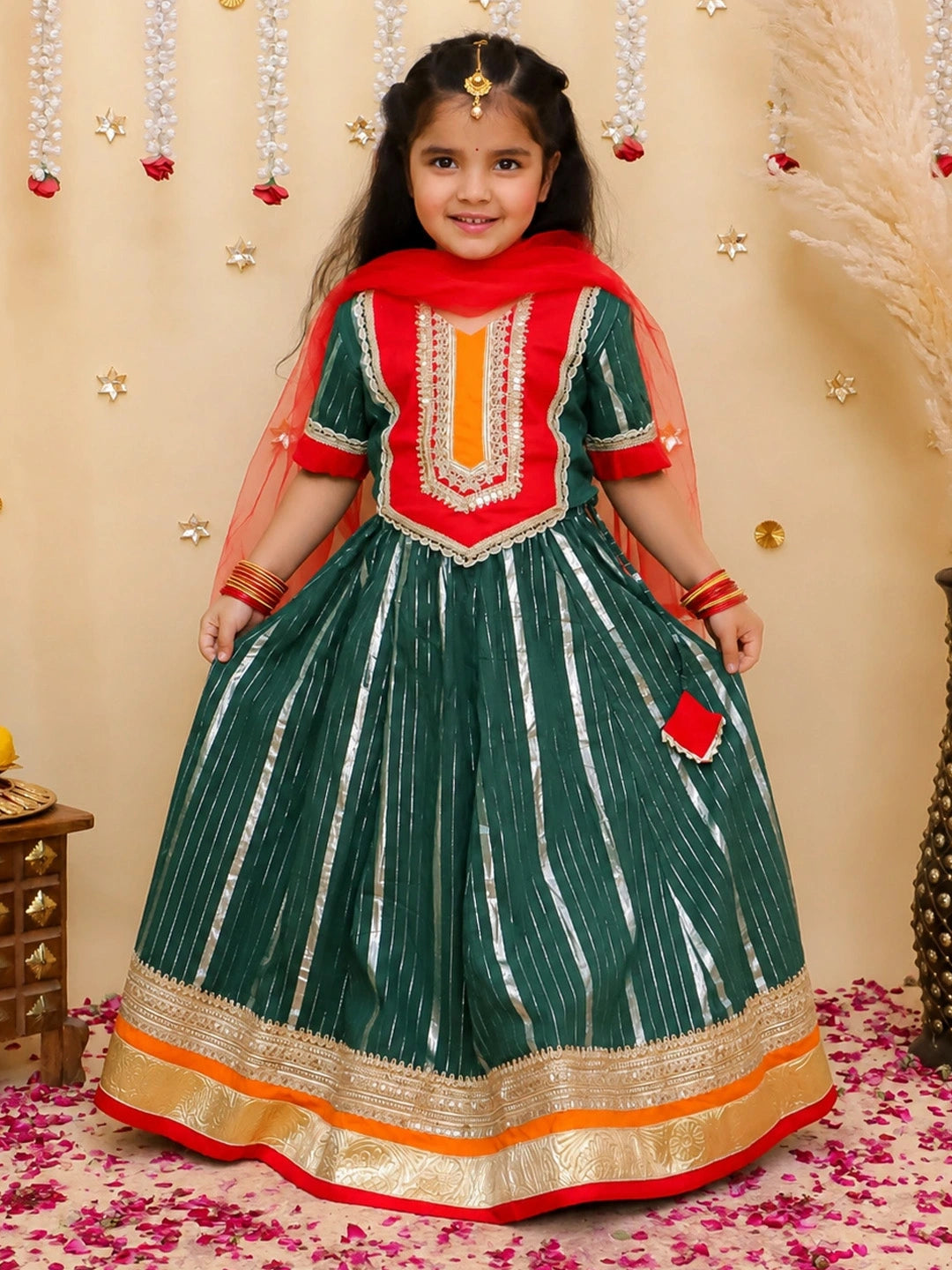BownBee Pure Cotton Lurex Lehanga Choli & Dupatta set For Girls