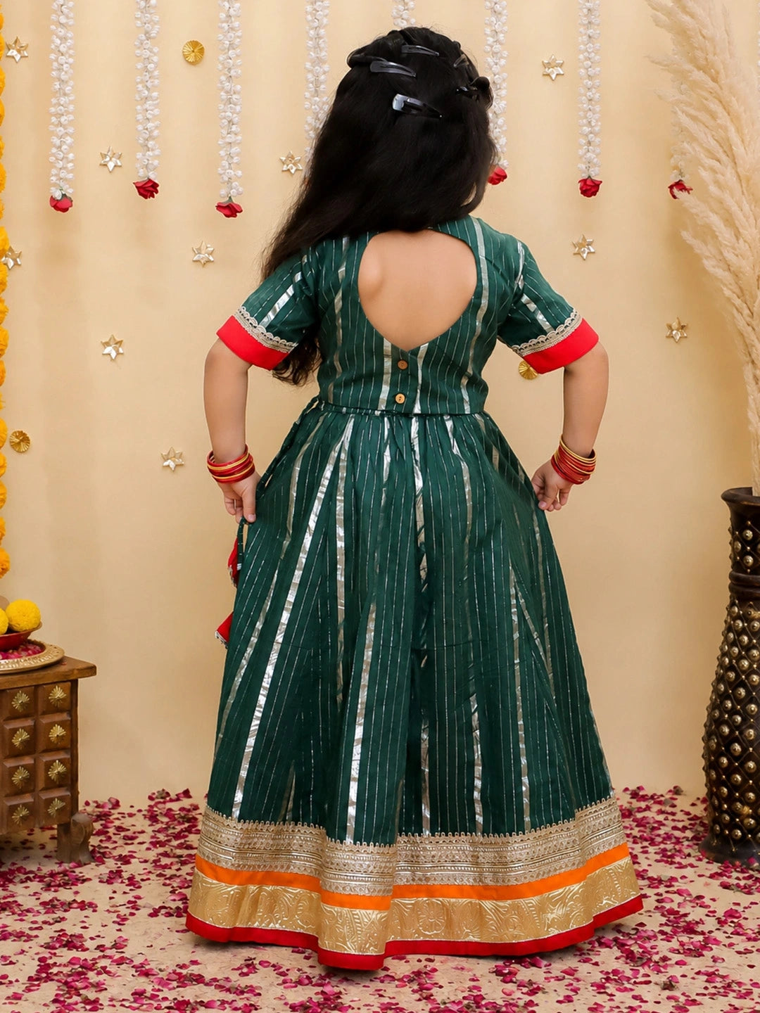 BownBee Pure Cotton Lurex Lehanga Choli & Dupatta set For Girls