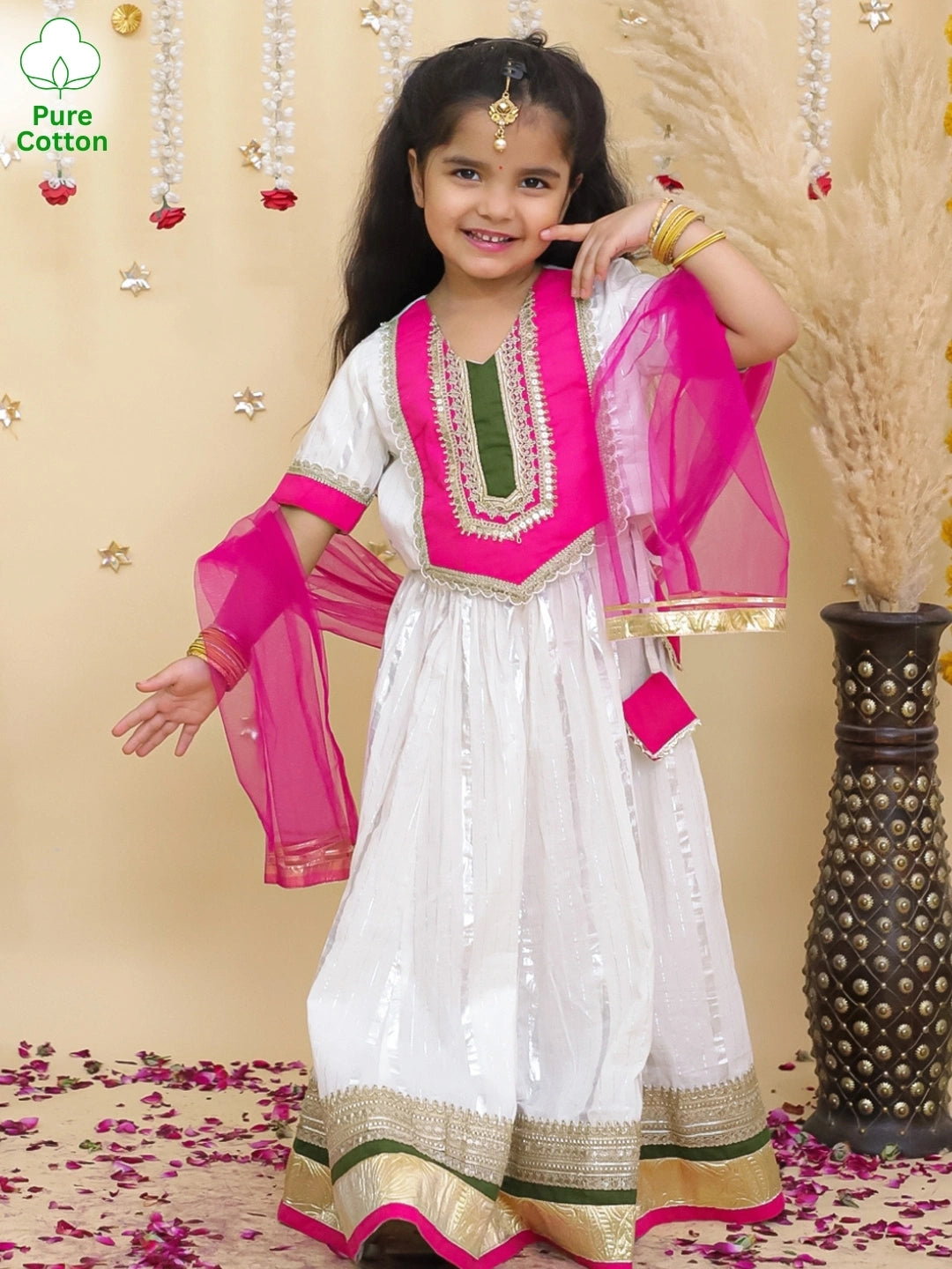 BownBee Pure Cotton Lurex Lehanga Choli & Dupatta set For Girls