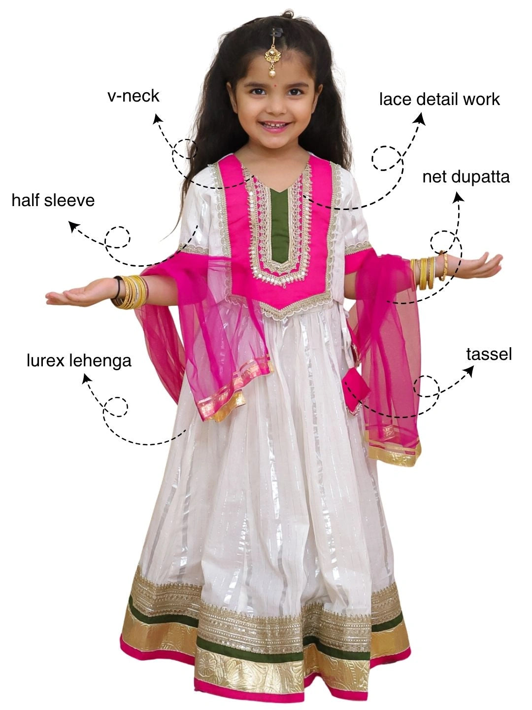BownBee Pure Cotton Lurex Lehanga Choli & Dupatta set For Girls