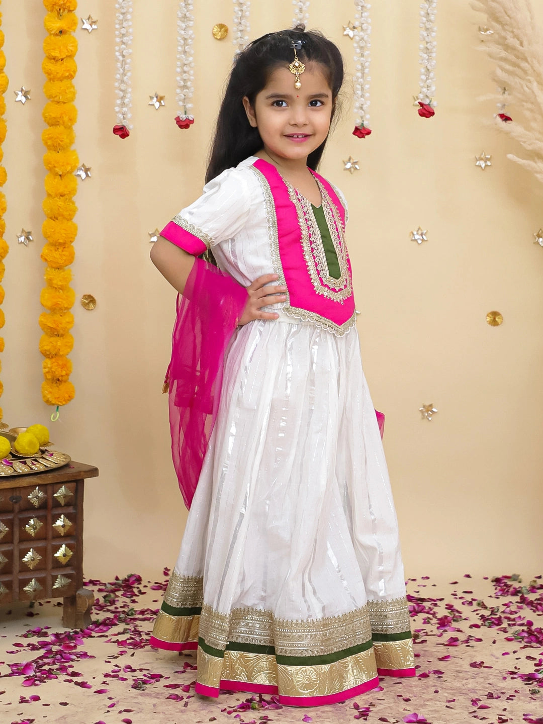 BownBee Pure Cotton Lurex Lehanga Choli & Dupatta set For Girls