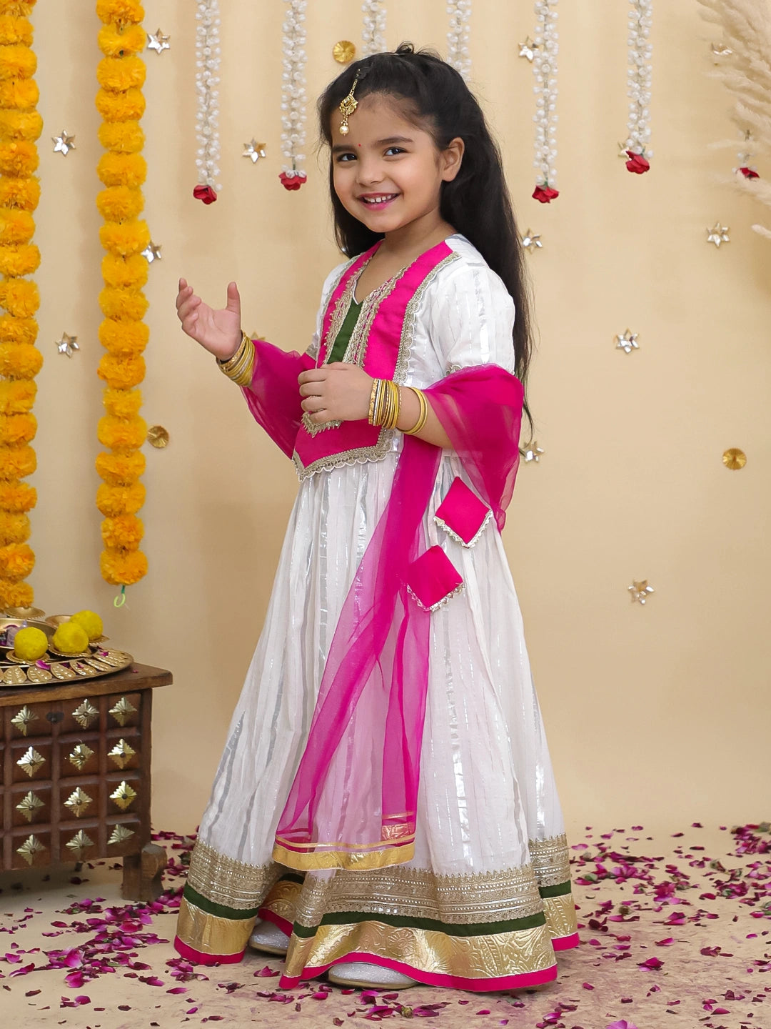BownBee Pure Cotton Lurex Dhoti Kurta & Lehenga Choli With Dupatta Sibling Set
