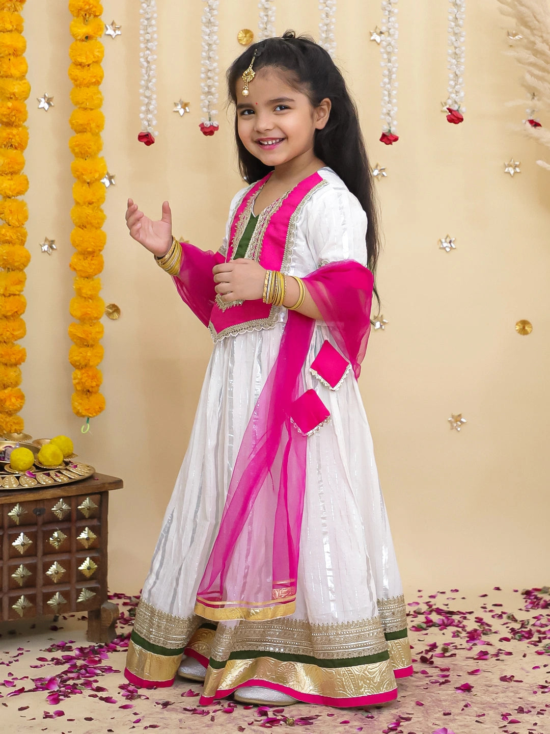 BownBee Pure Cotton Lurex Lehanga Choli & Dupatta set For Girls