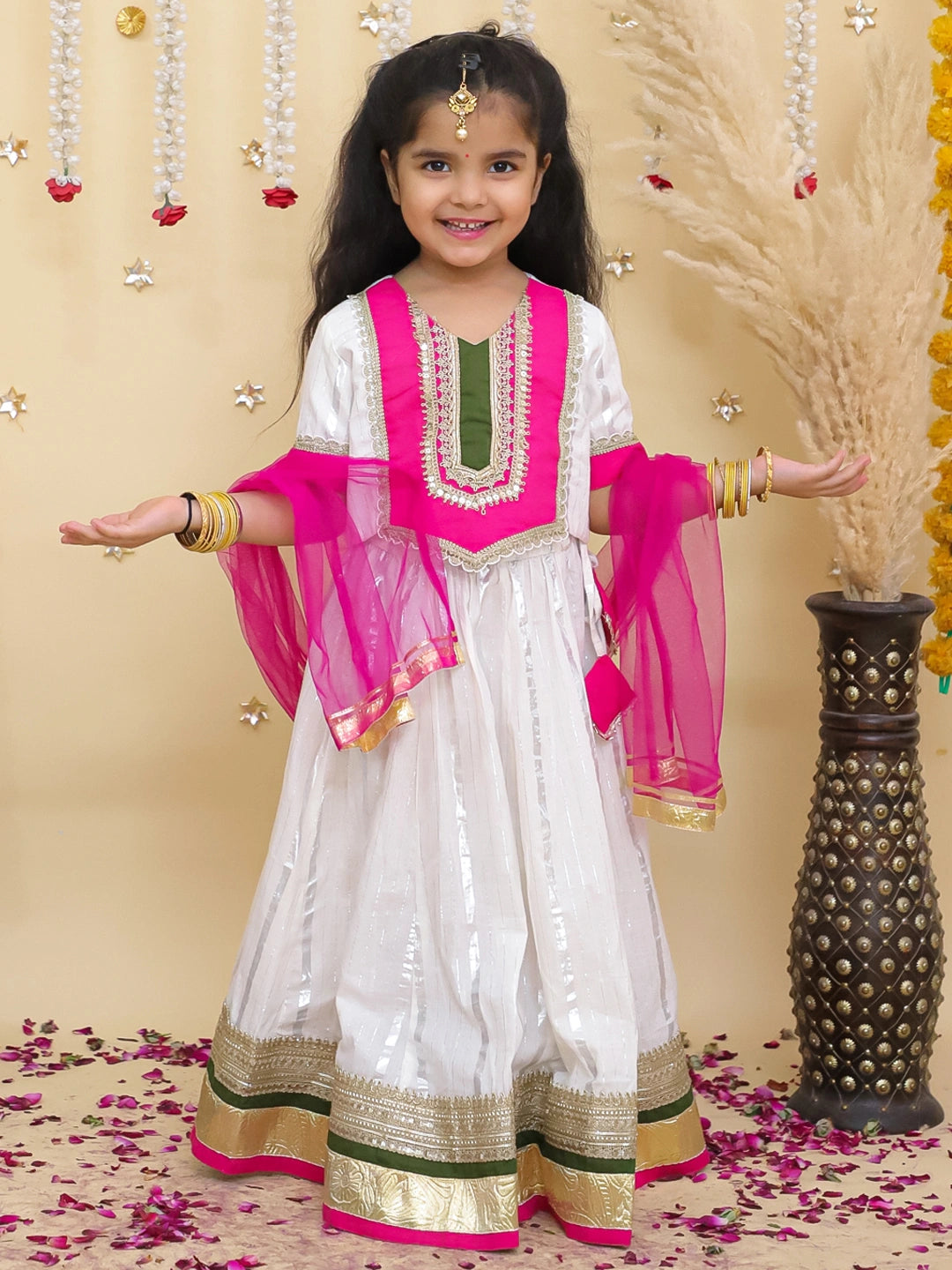 BownBee Pure Cotton Lurex Lehanga Choli & Dupatta set For Girls