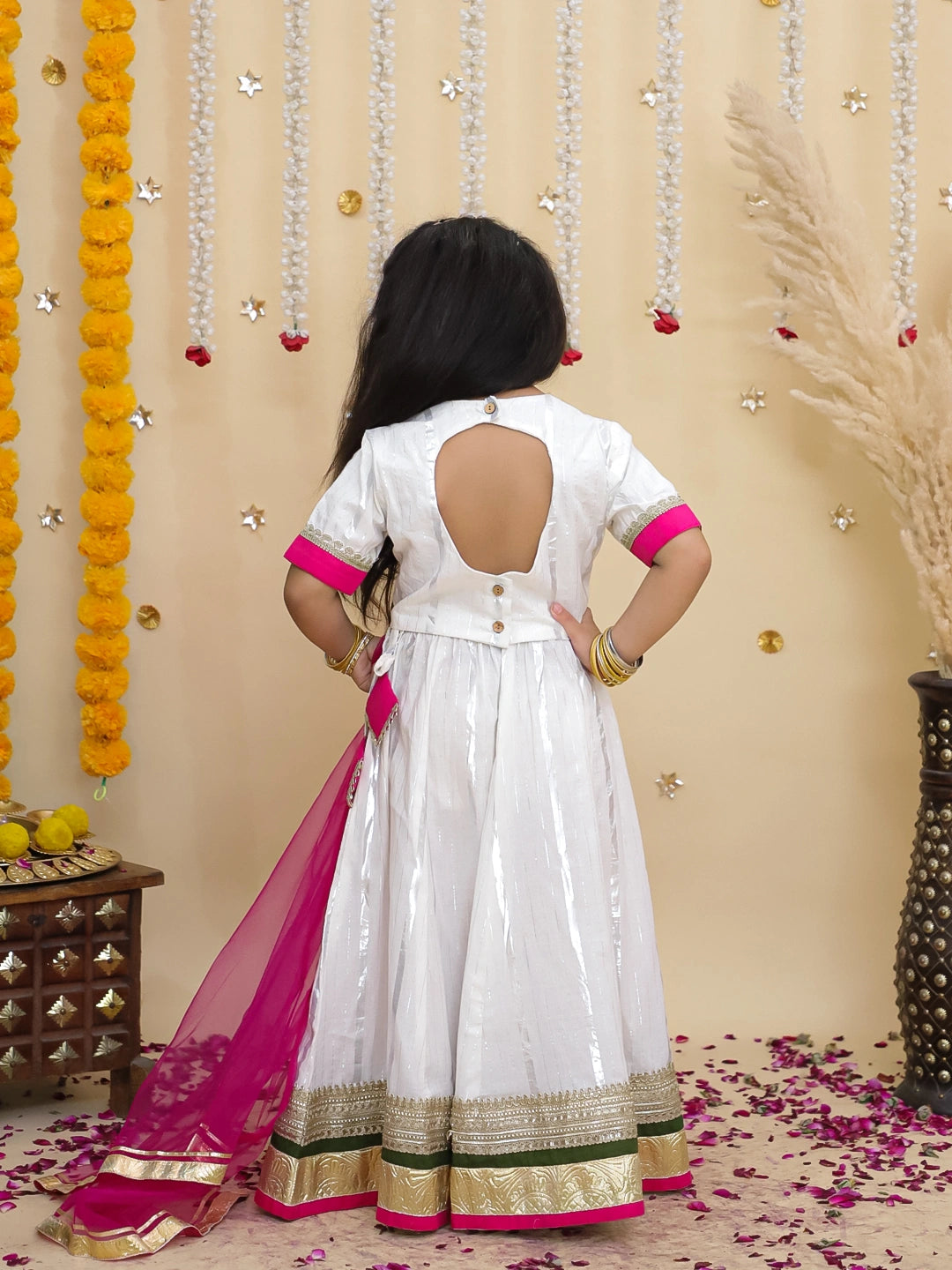 BownBee Pure Cotton Lurex Dhoti Kurta & Lehenga Choli With Dupatta Sibling Set