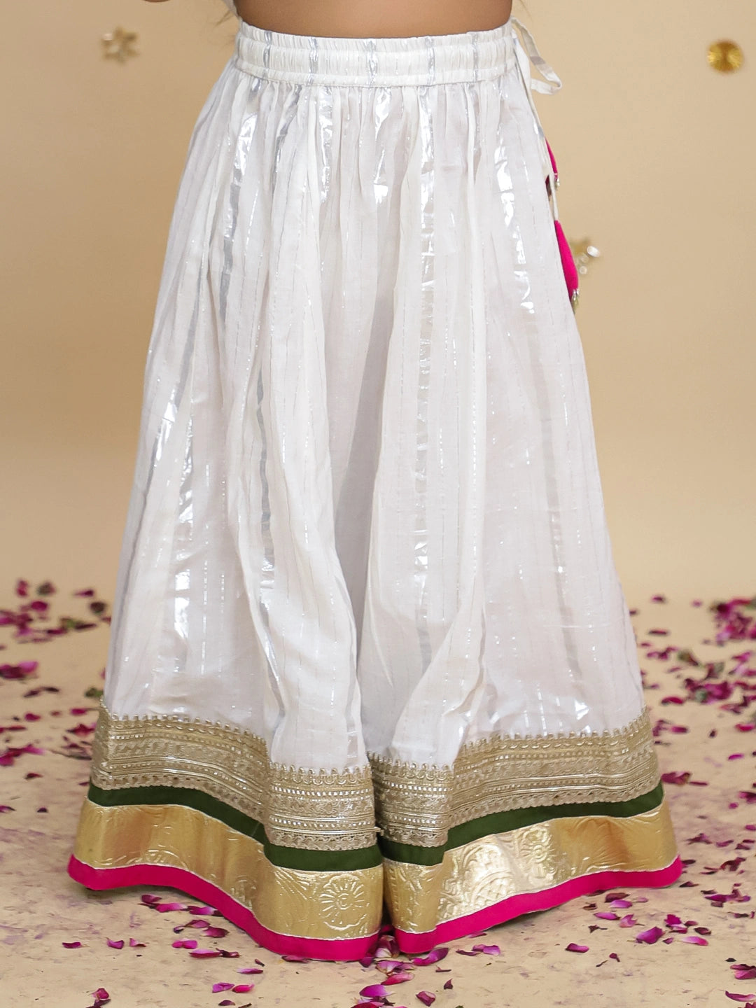 BownBee Pure Cotton Lurex Dhoti Kurta & Lehenga Choli With Dupatta Sibling Set