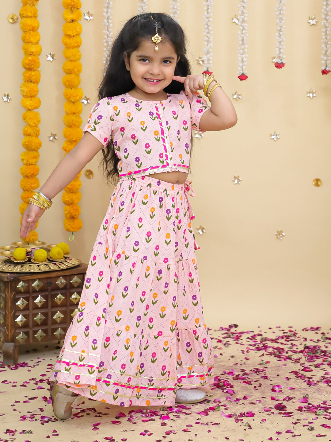 BownBee Pure Cotton Lehenga Choli & Bow-Tie Collar Set Combo