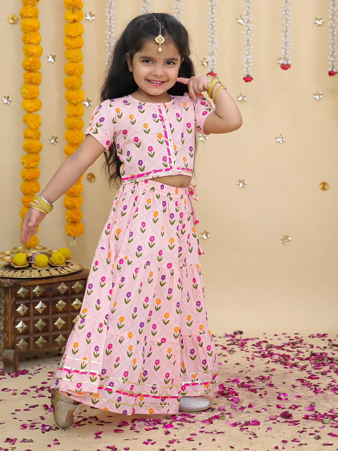 BownBee Pure Cotton Dhoti Kurta & Lehenga Choli Sibling Set