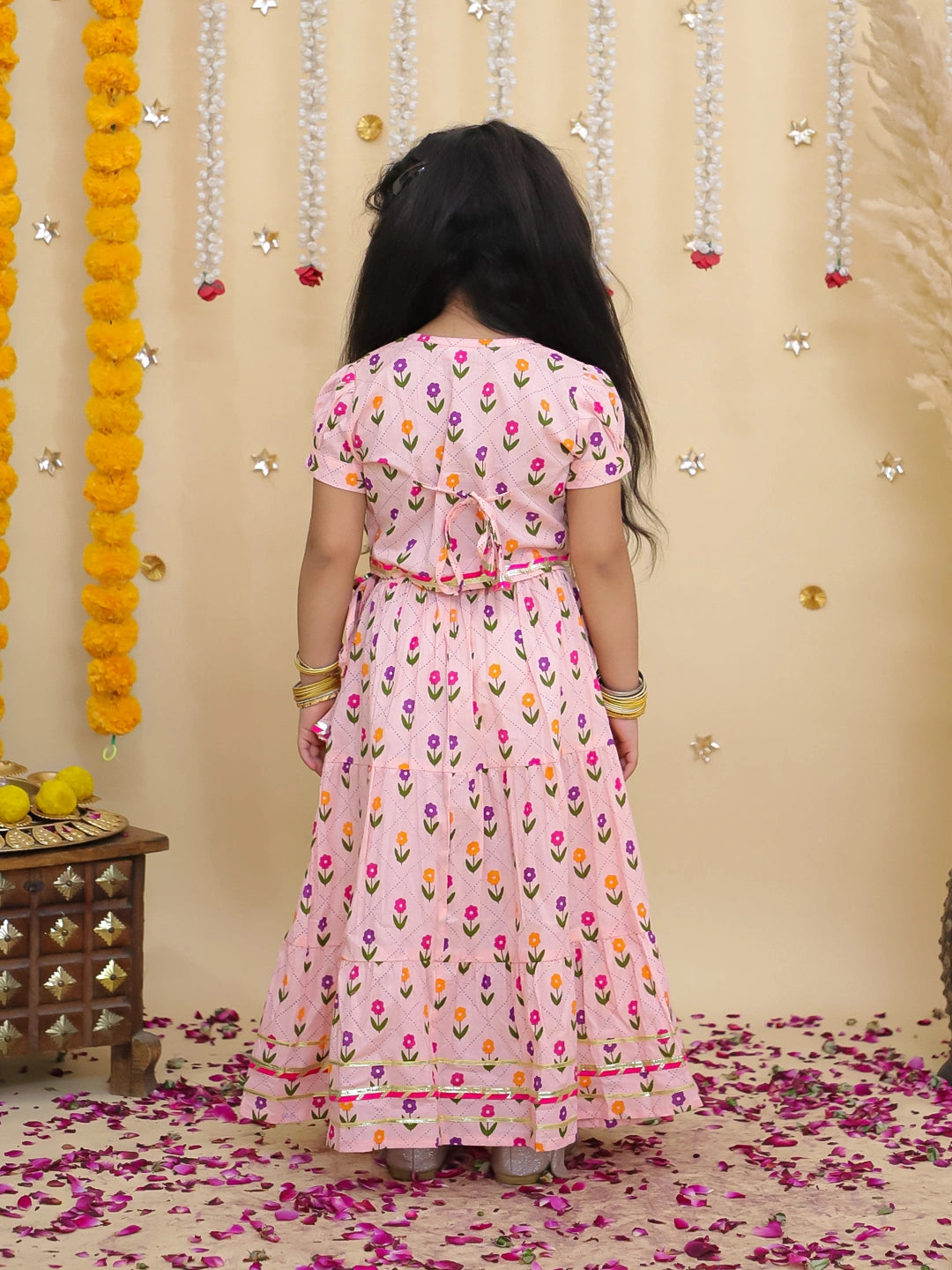 BownBee Pure Cotton Short Puff Sleeves Lehenga Choli Set For Girls