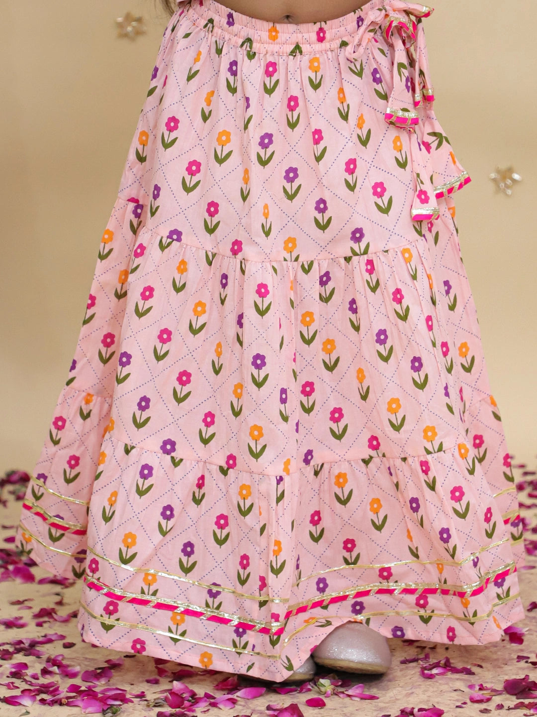 BownBee Pure Cotton Short Puff Sleeves Lehenga Choli Set For Girls