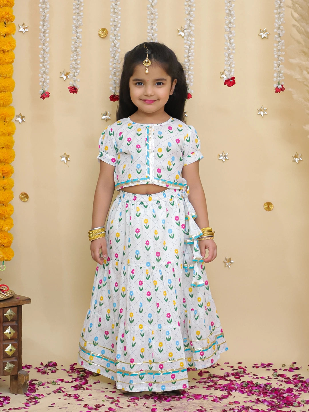 BownBee Pure Cotton Dhoti Kurta & Lehenga Choli Sibling Set