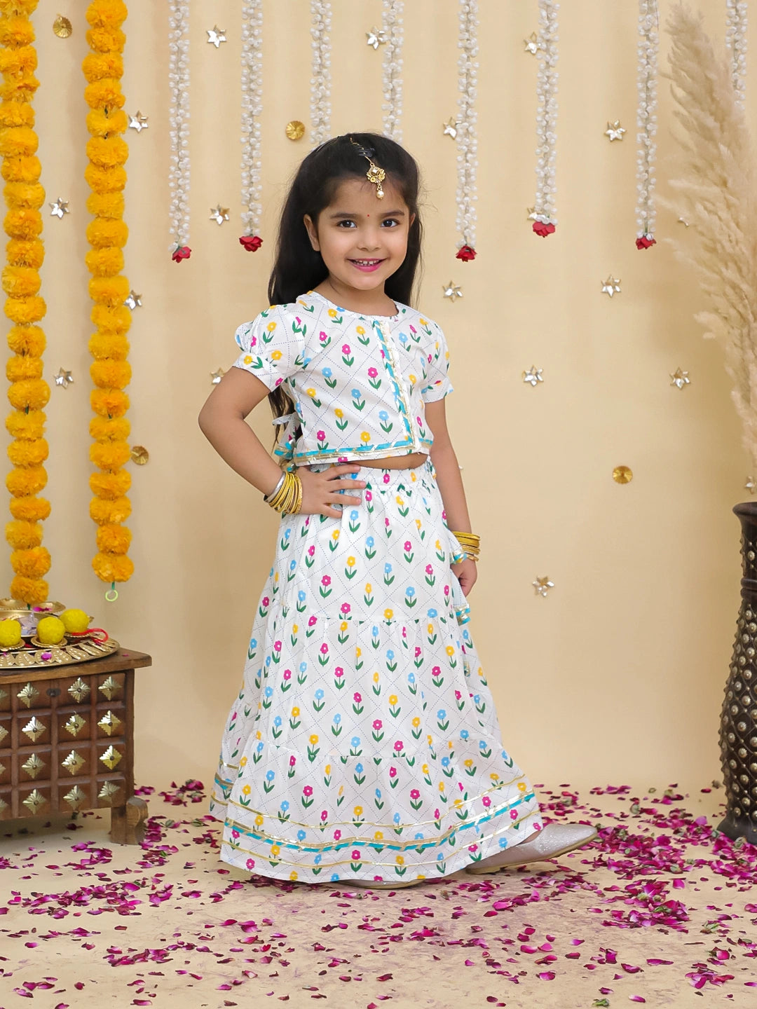 BownBee Pure Cotton Dhoti Kurta & Lehenga Choli Sibling Set
