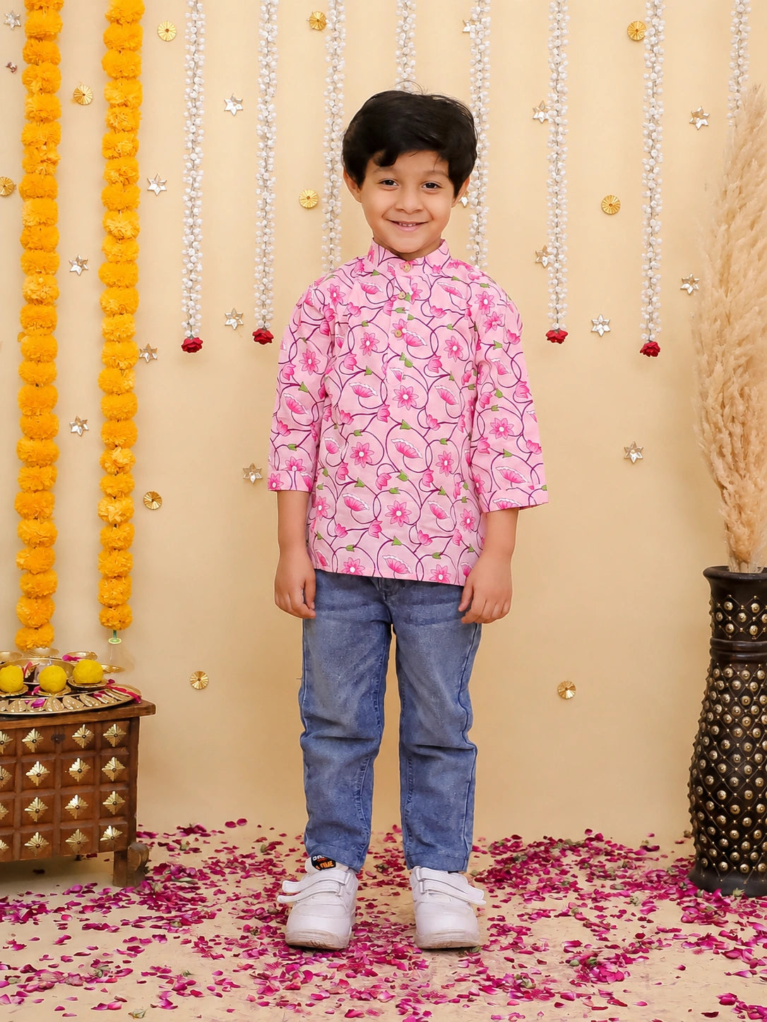 BownBee Pure Cotton Printed Short Kurta & Top With Flared Pants Sibling Set