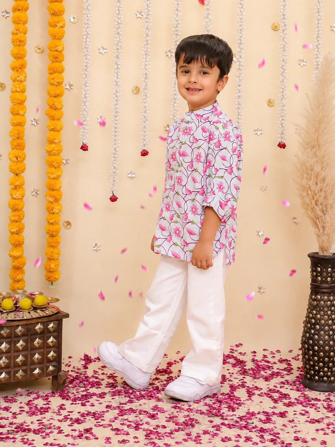 BownBee Pure Cotton Printed Short Kurta & Top With Flared Pants Sibling Set