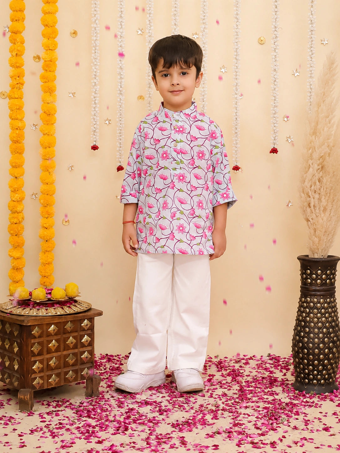 BownBee Pure Cotton Printed Short Kurta & Top With Flared Pants Sibling Set