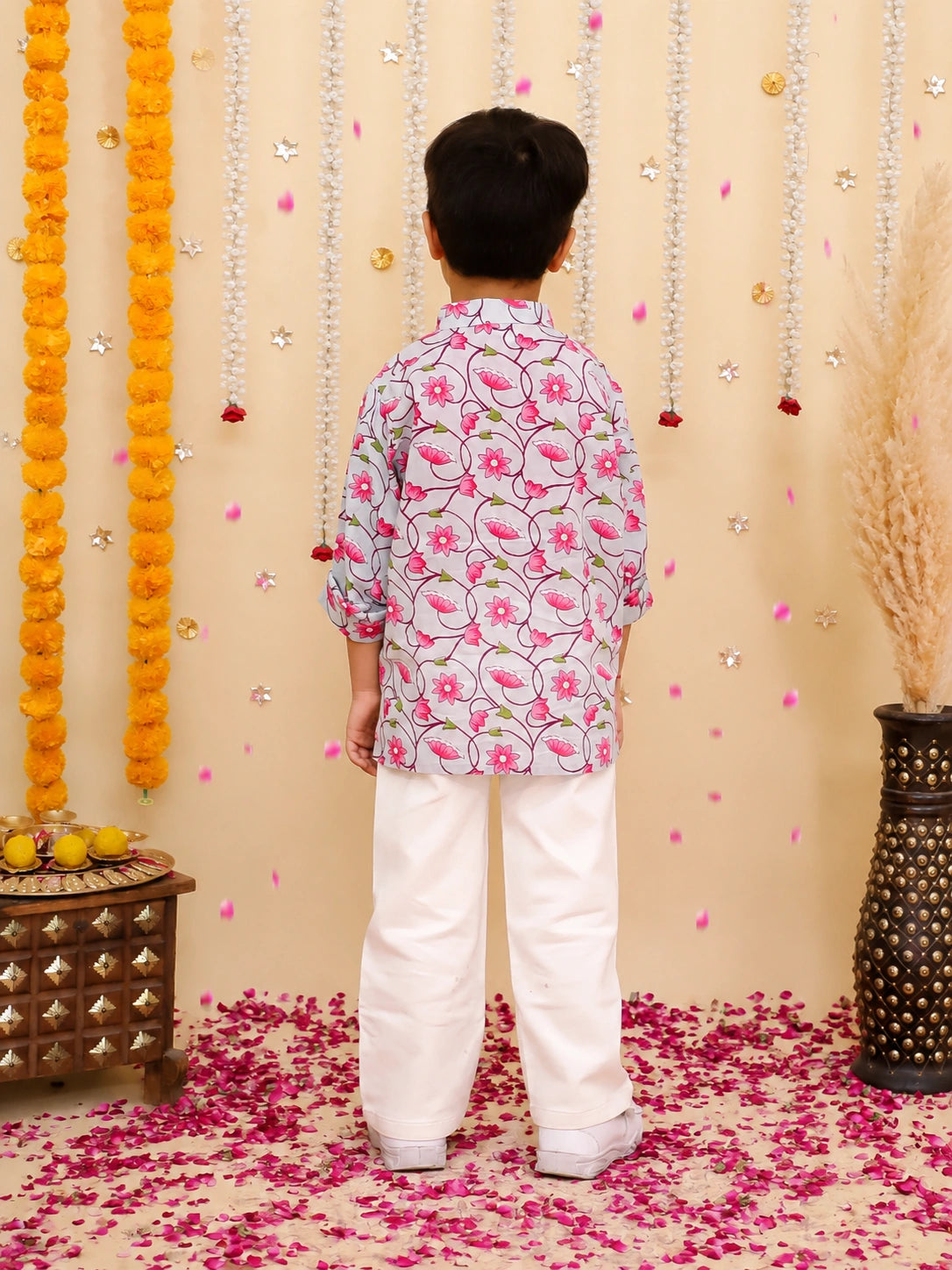 BownBee Pure Cotton Printed Short Kurta & Top With Flared Pants Sibling Set