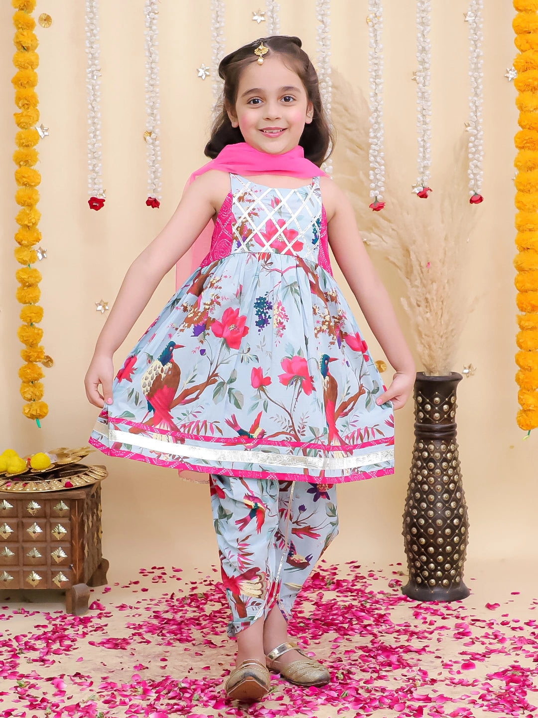 BownBee Pure Cotton Kurta Pajama & Ethnic Suit With Dupatta Sibling Set