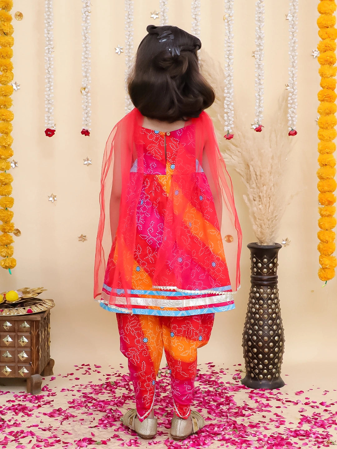 BownBee Pure Cotton Printed kurti With Tulip Dhoti & Dupatta Set For Girls