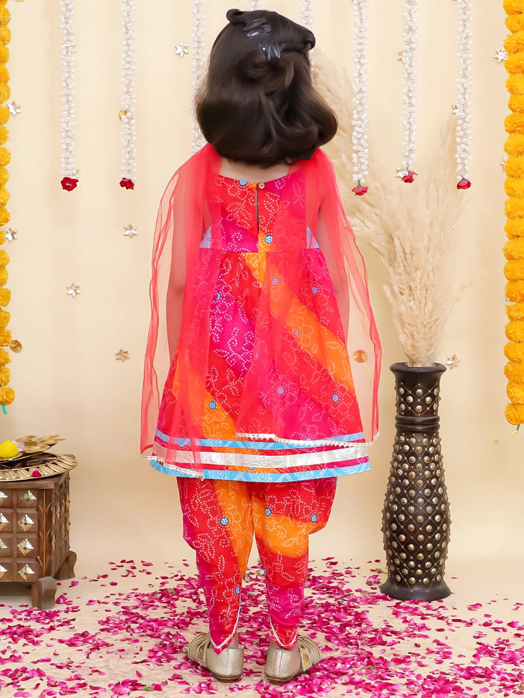 BownBee Pure Cotton Printed kurti With Tulip Dhoti & Dupatta Set For Girls