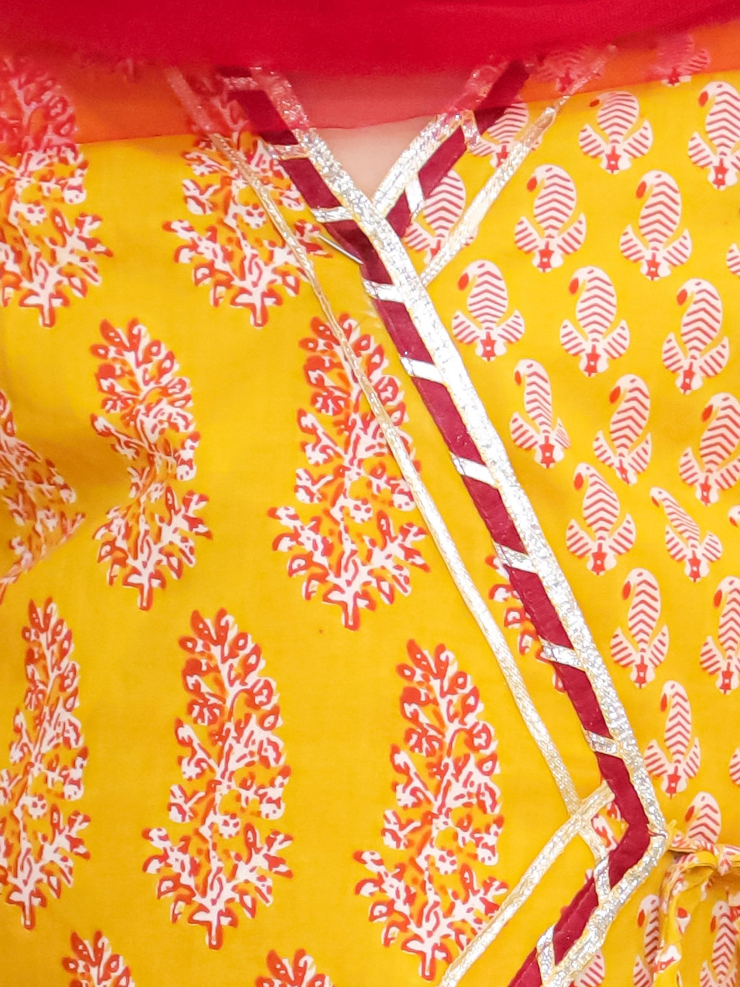 BownBee Pure Cotton Printed Angrakha kurti  With Sharara & Dupatta Set For Girls