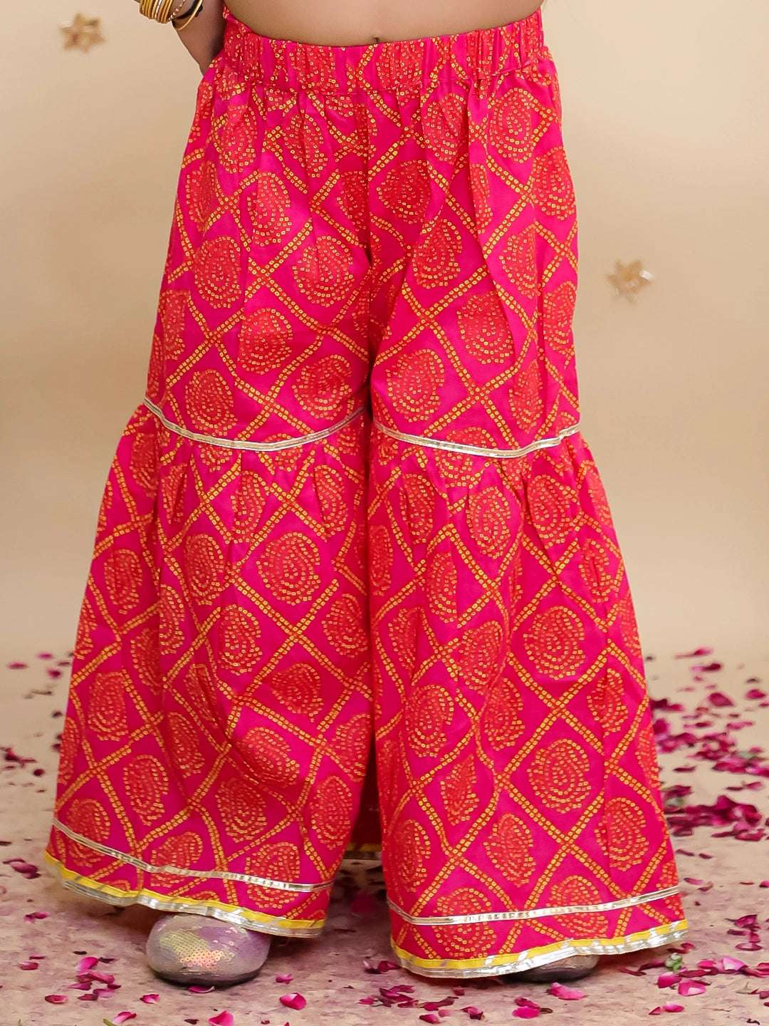 BownBee Pure Cotton Printed Angrakha kurti  With Sharara & Dupatta Set For Girls
