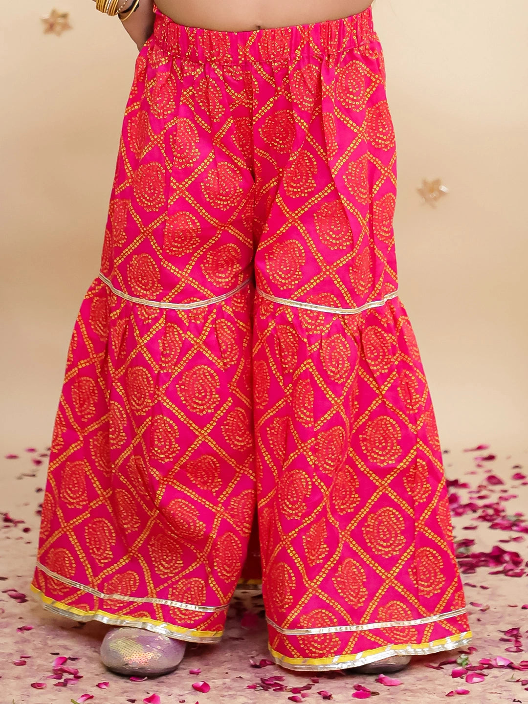 BownBee Pure Cotton Printed Angrakha kurti  With Sharara & Dupatta Set For Girls