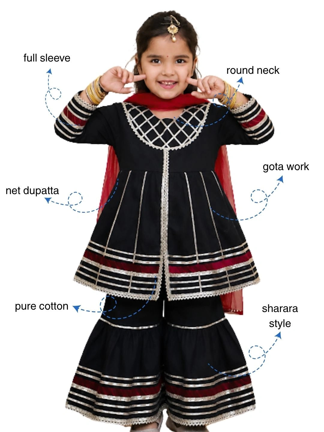BownBee Pure Cotton kurti & Sharara With Dupatta For Girls