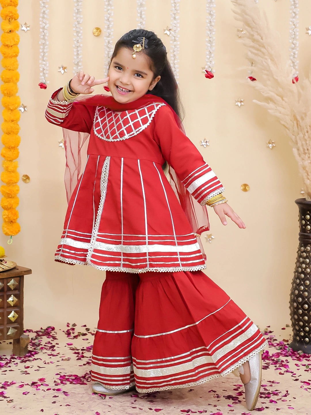 BownBee Pure Cotton Kurta Pajama & Ethnic Suit With Dupatta Sibling Set