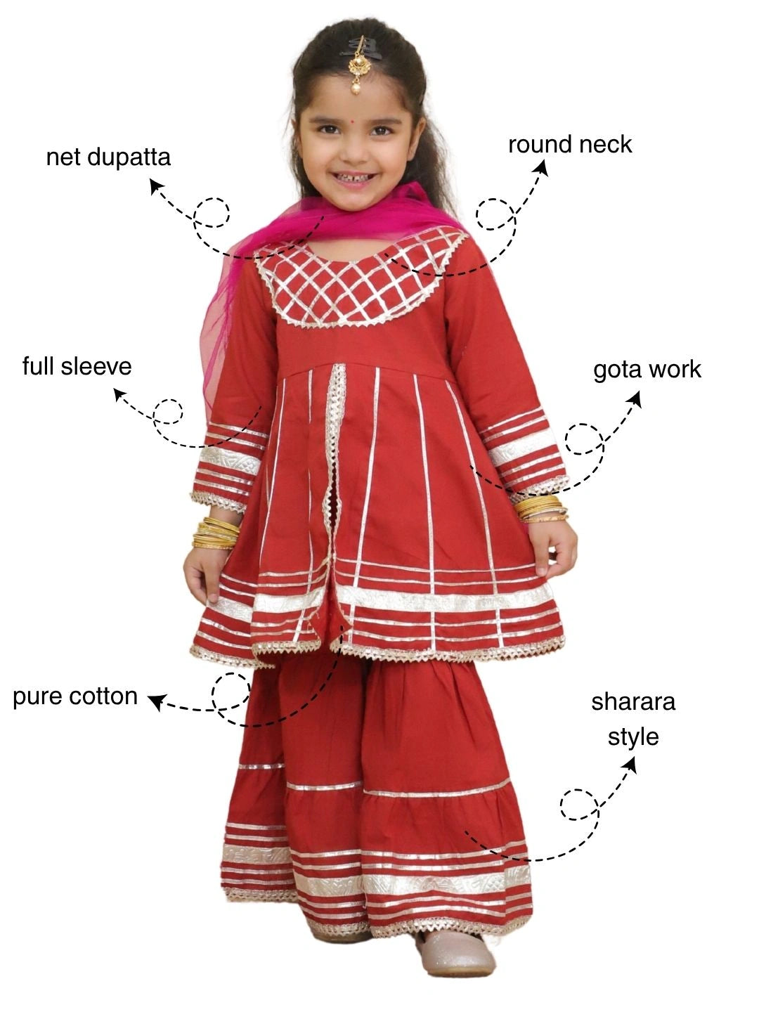 BownBee Pure Cotton kurti & Sharara With Dupatta For Girls